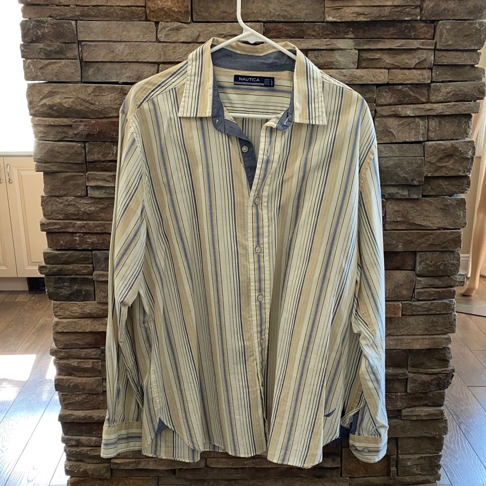 Nautica Men's Casual Striped Shirt - Yellow and Blue